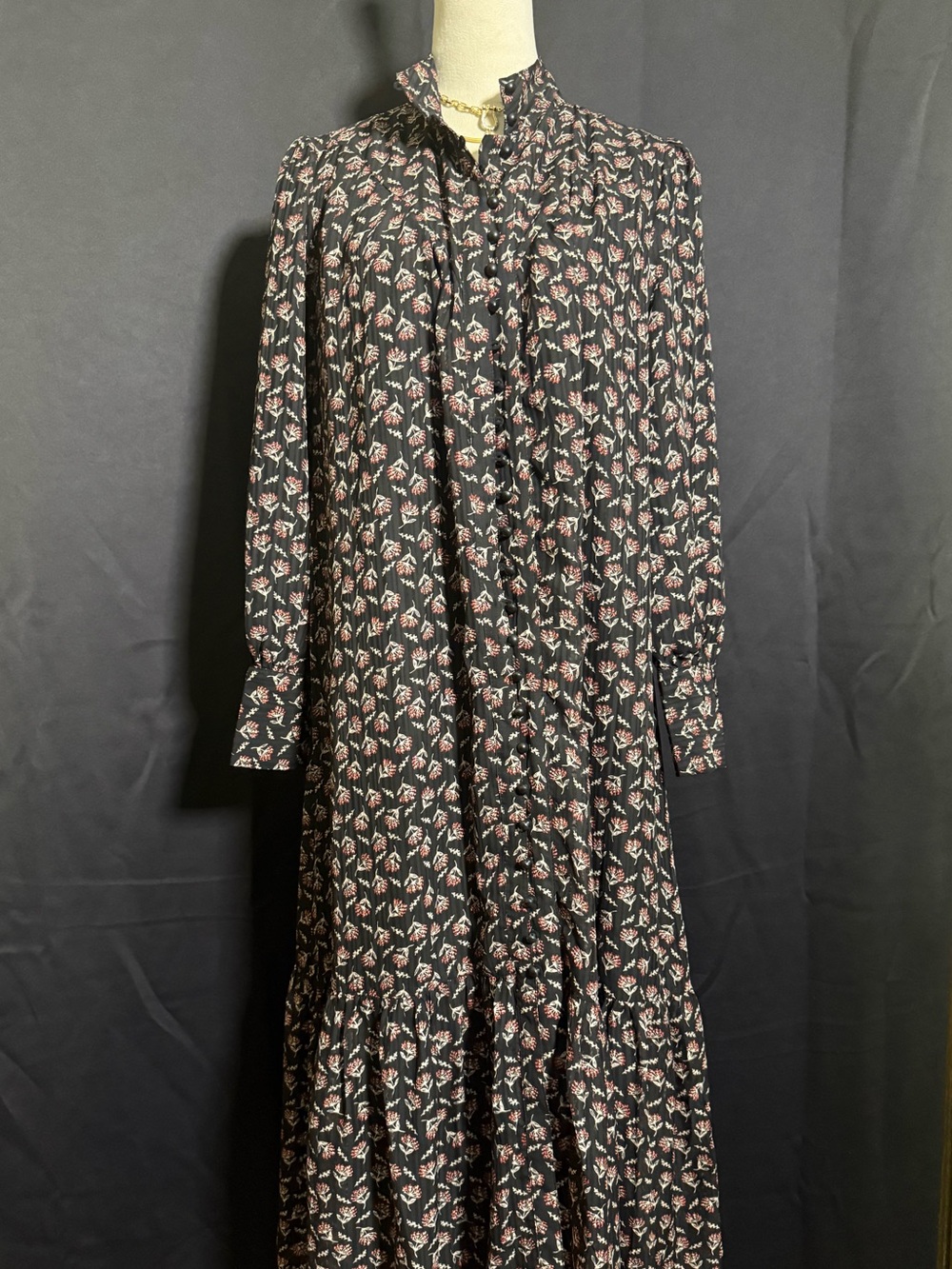 Long Sleeve Floral Maxi Dress - Black/Pink - Picture 3 of 5